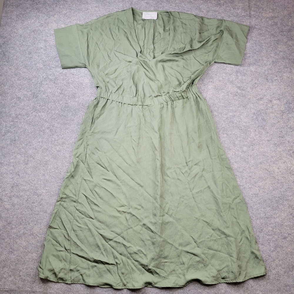 Everlane Dress Womens 10 Green V Neck Short Sleeve Fit & Flare Knee Length
